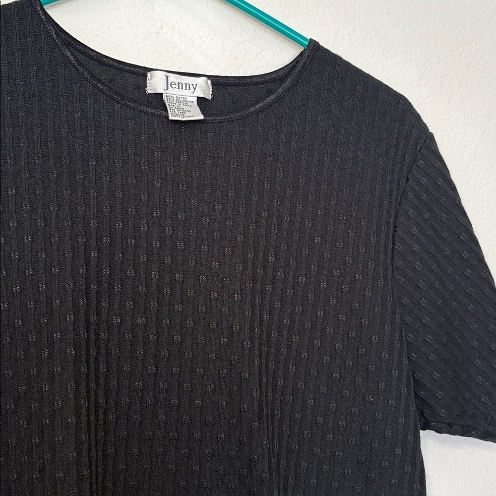 VINTAGE Jenny Black Women's Top Short Sleeve Textured large - Picture 3 of 4